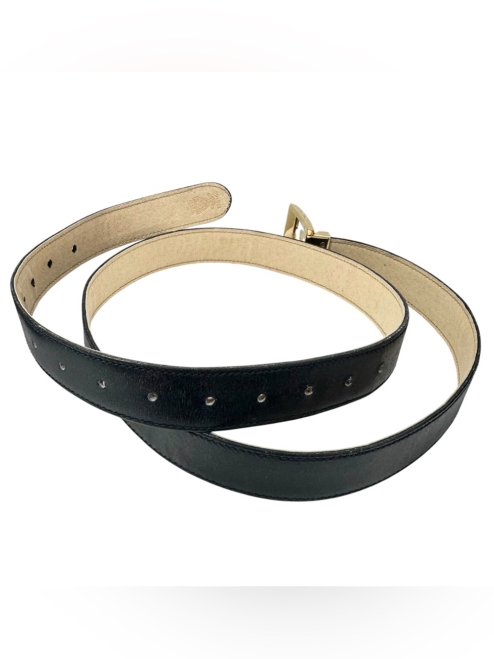 Gucci Black Leather & Silver Gold Engraved GG Belt - Picture 5 of 14